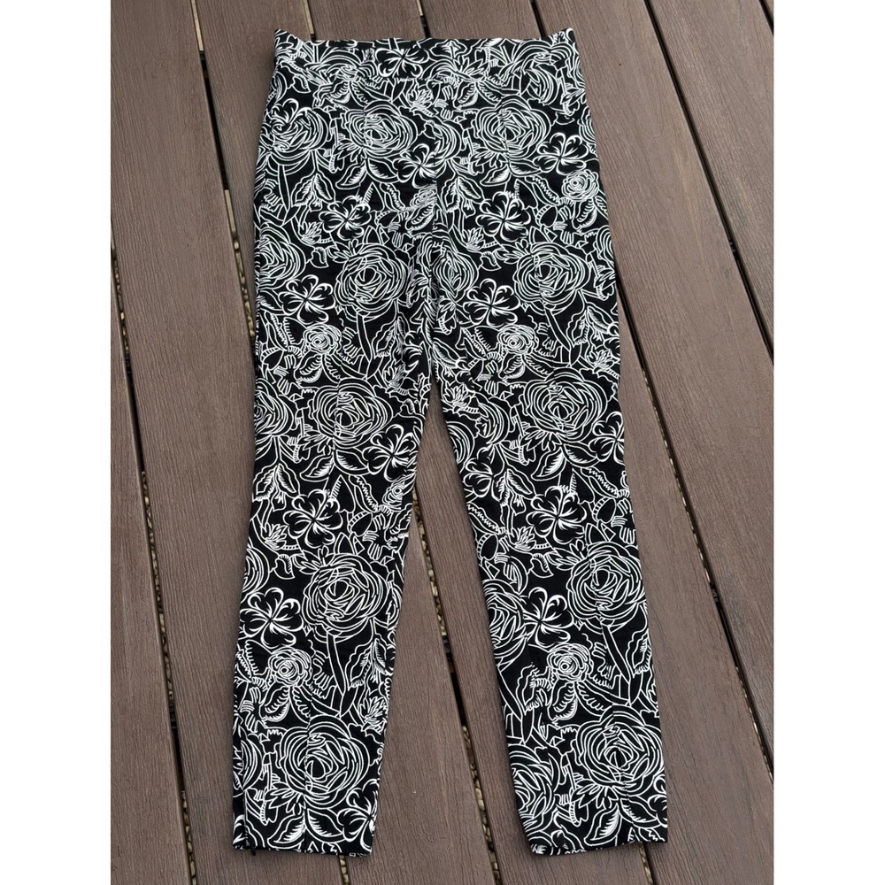 Joseph Ribkoff Black White Floral Rose Slim Ankle Pants 182524 Size 10